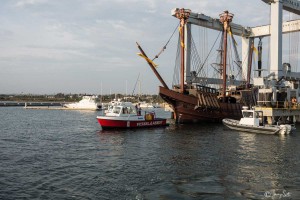 San Salvador being lowered.