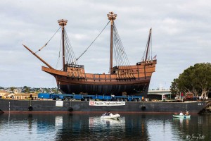 San Salvador on Barge leaving Spanish Landing