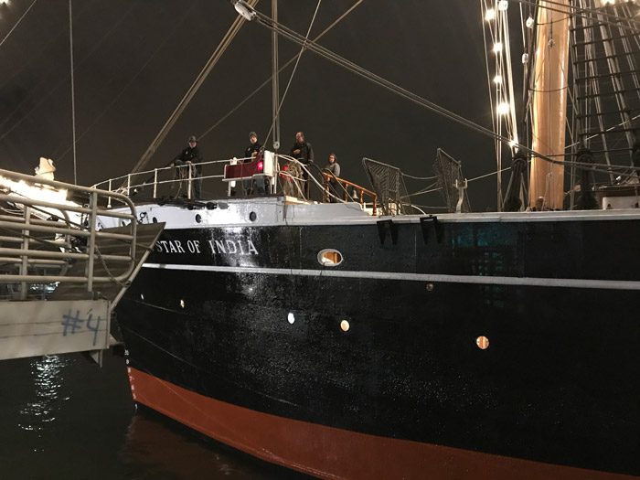 Star of India returns to her berth, at the Embarcadero