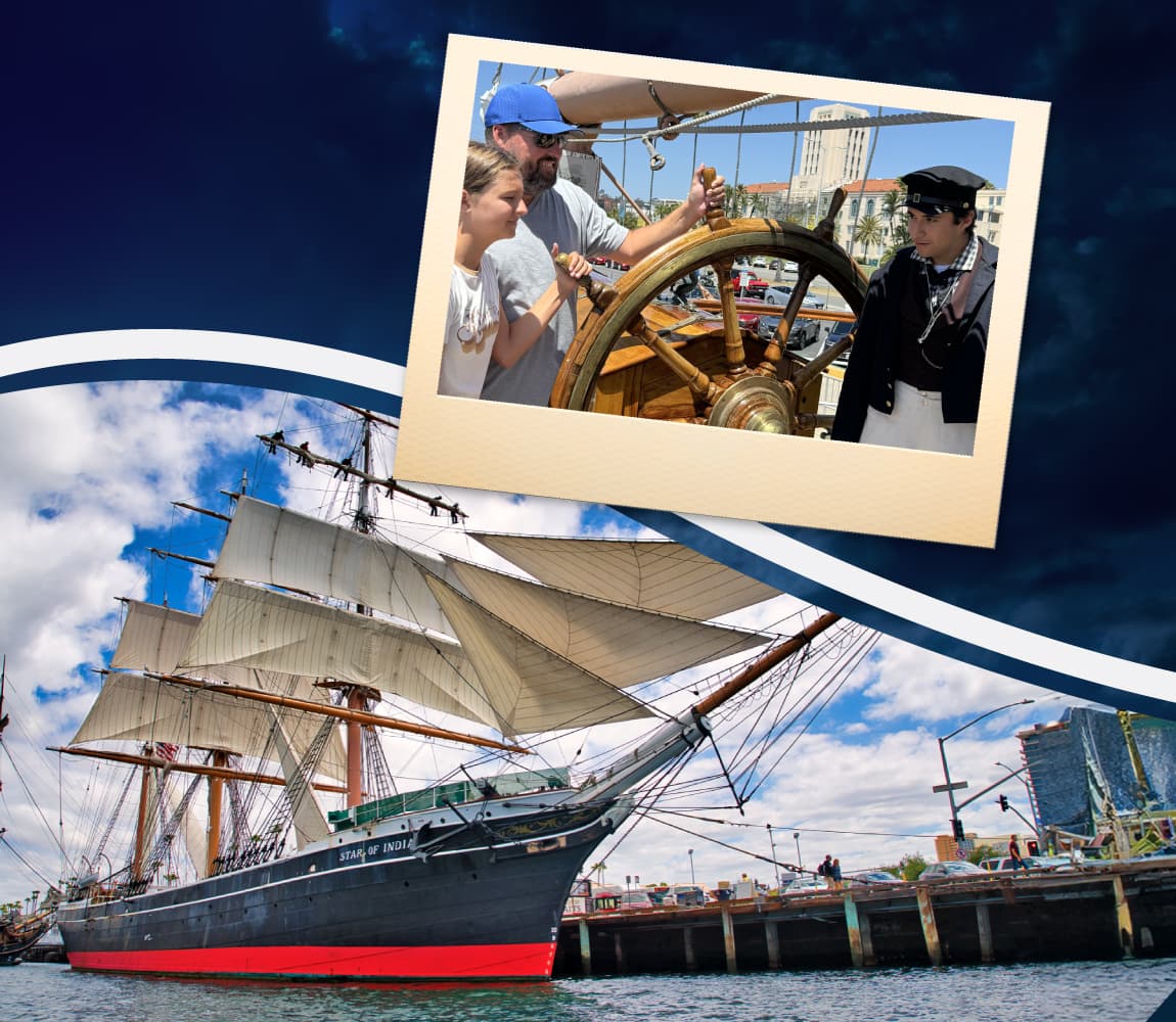 Star of India with family and crew at helm.
