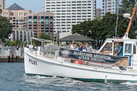 Historic Bay Cruises aboard Pilot - cruising along downtown San Diego