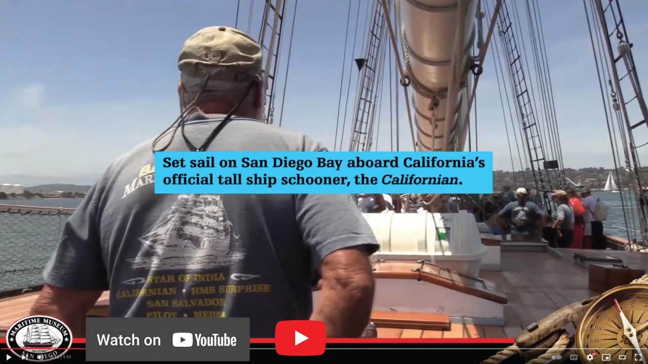 Image still that will open a youTube link playing a video of highlights during a Tall Ship Adventure aboard Californian, on youTube servers.