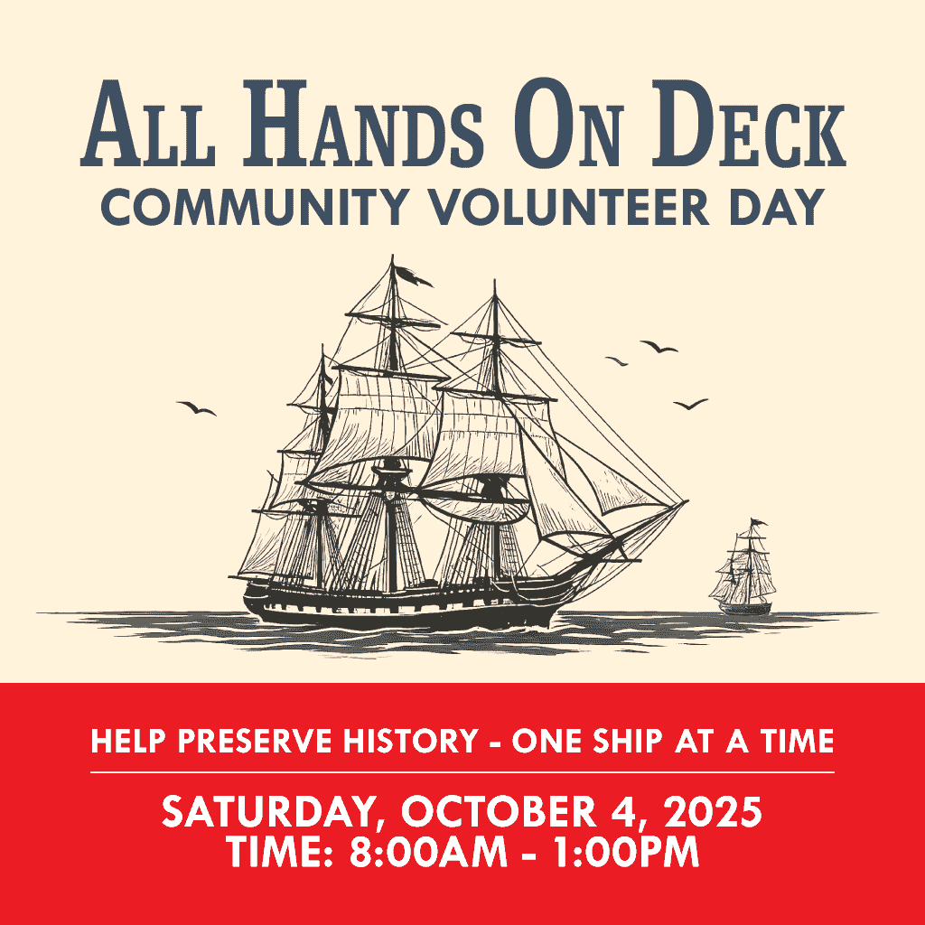 All Hands on Deck decorative graphic with ship