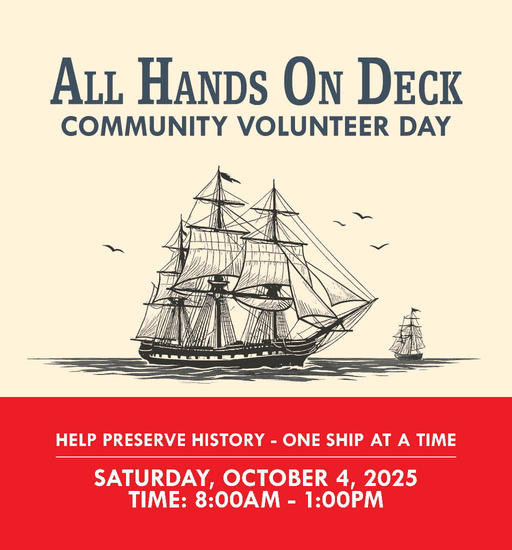 All Hands on Deck decorative graphic with ship and date of event, oct 4 2025 8am to 1pm
