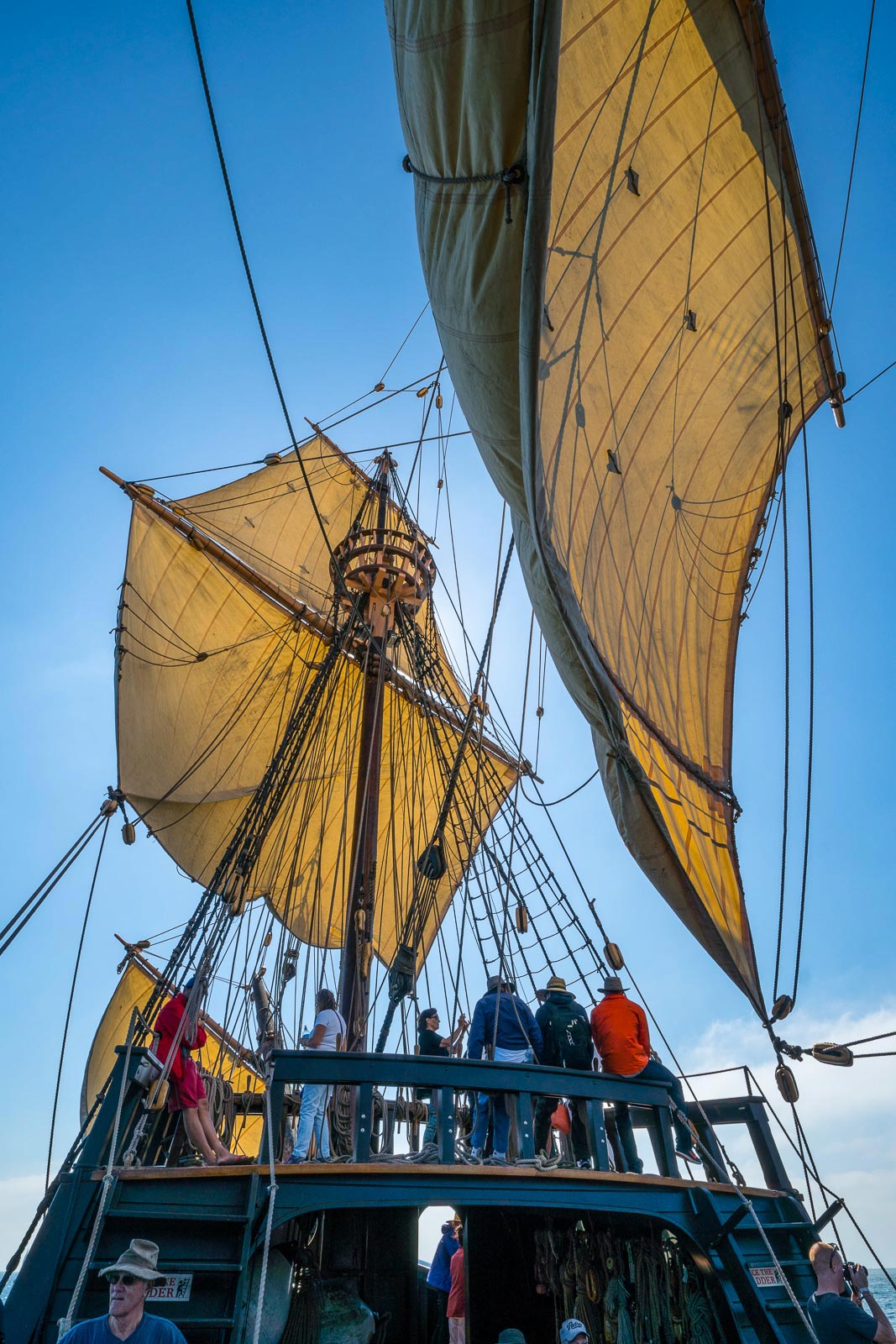 Nice view of the sails from the main deck while underway aboard San Salvador