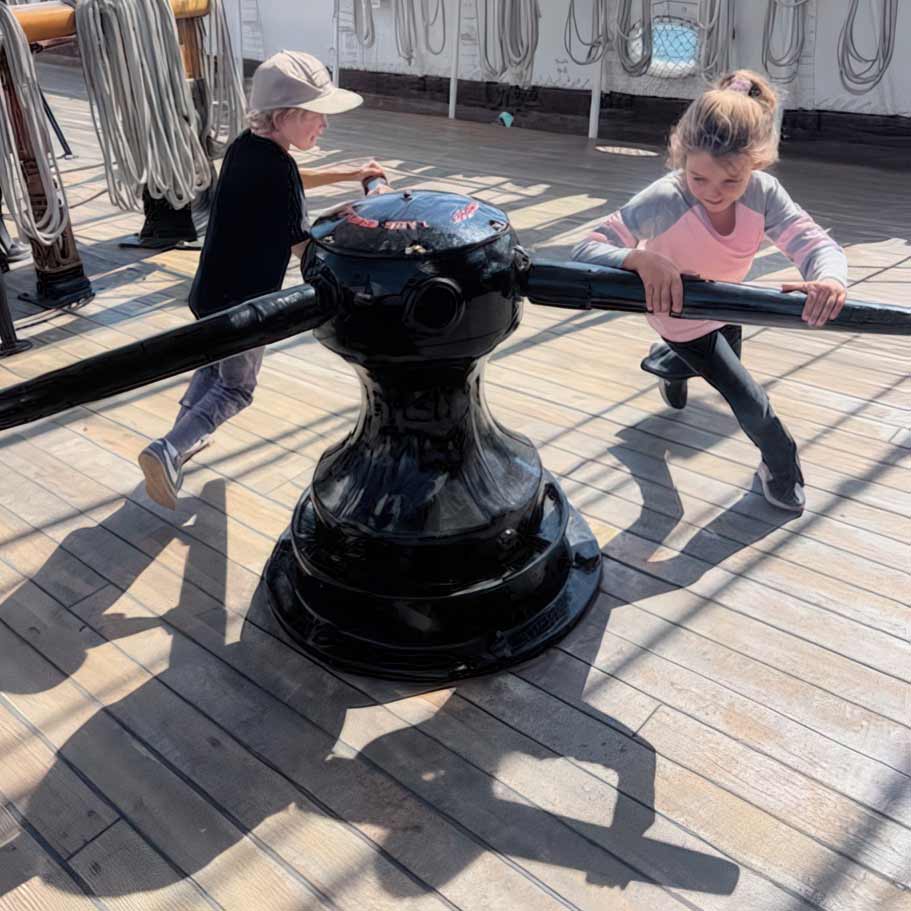 Kids exploring the historic ships at the Maritime Museum of San Diego